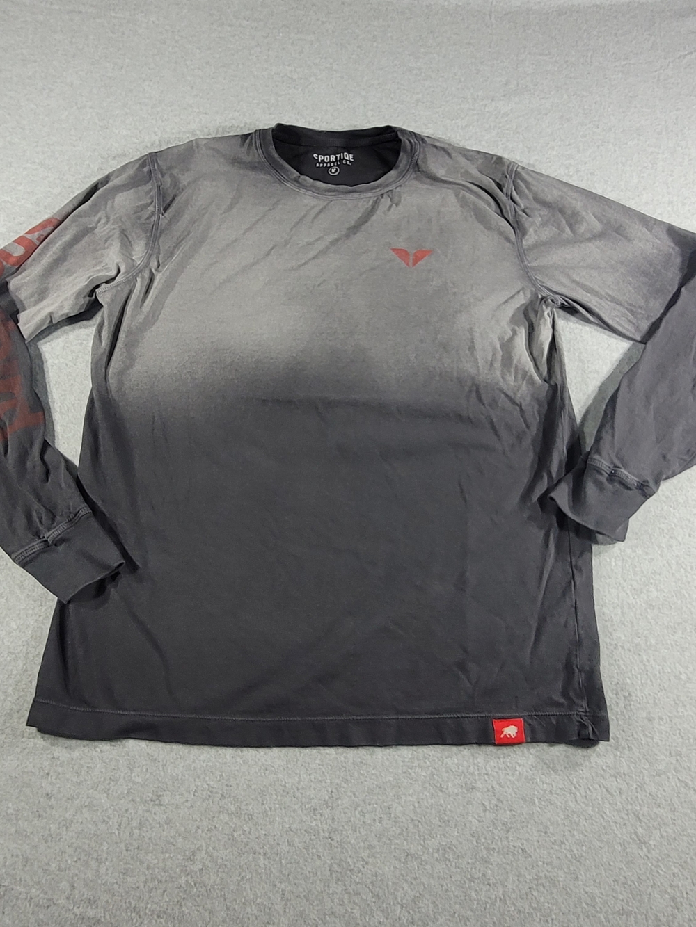 Sportiqe Men's Long Sleeve Ombre Crew Tee - Gray with Red Accents